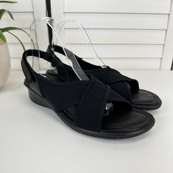 Ecco Black Felicia Stretch Crossover Slingback Sandal Comfort Shoe EU 41 US 10.5 - Picture 2 of 9